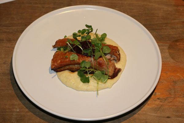 roast pork belly with root vegetable puree and cranberry & elderflower relish.